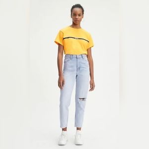 Levi's High Waisted Light Wash Distressed/Ripped Mom Jeans